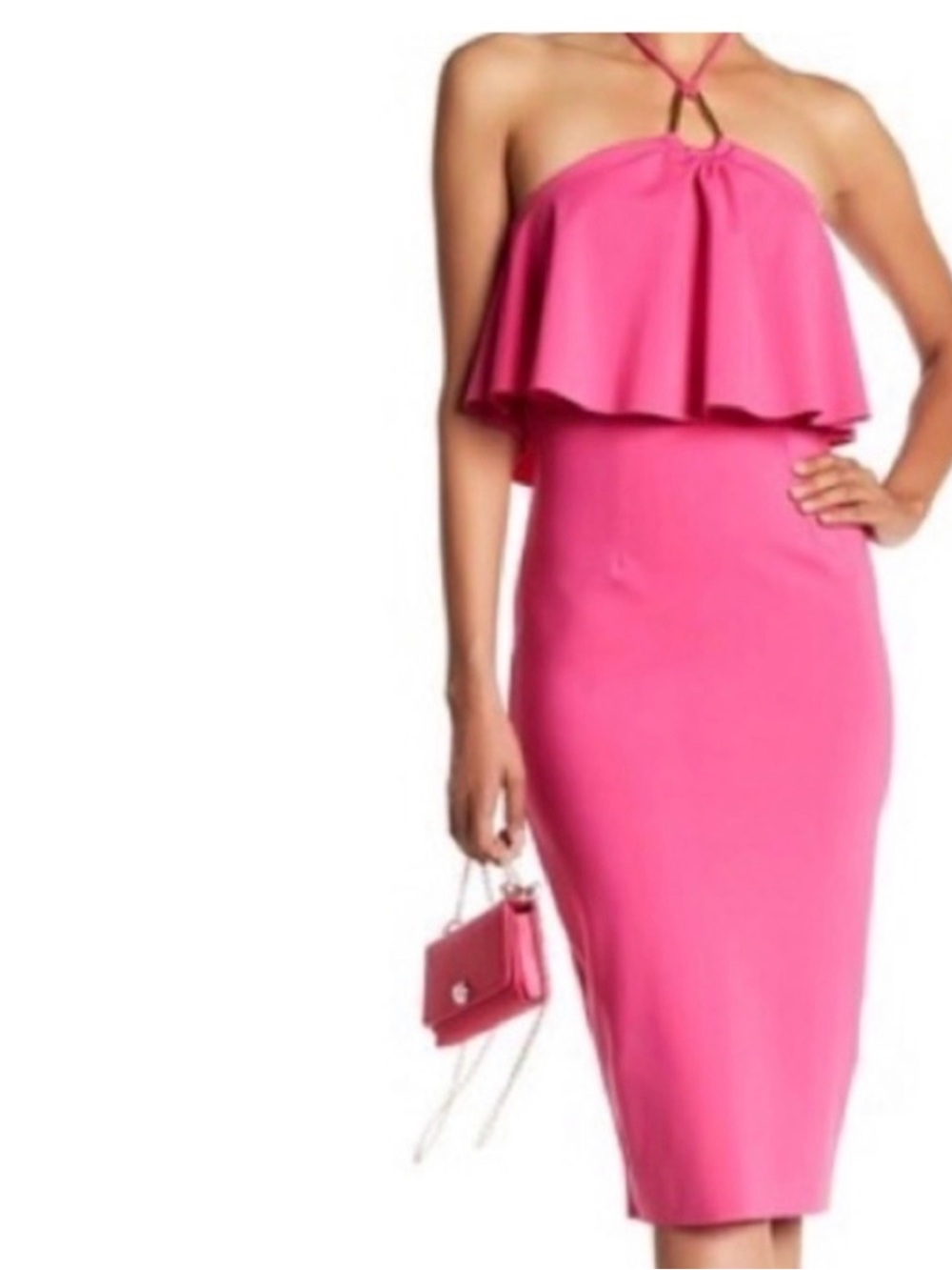 NWT 💓 Trina Turk 💓 Pink Halter Ruffle Sheath Dress, women’s size 10